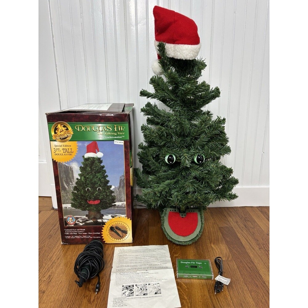 Vintage 1996 Gemmy Douglas Fir Talking Tree Sings Christmas Animated 3 FT READ
